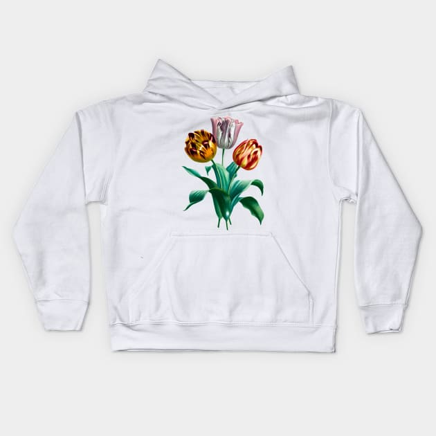 Colorful Vintage Watercolor Tulip Flowers Bouquet Kids Hoodie by CatyArte